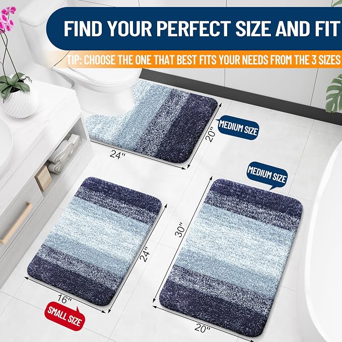 OLANLY Large Bathroom Rugs Mat 54x24, Extra Soft Absorbent Microfiber Bath Rugs, Rubber Backing, Quick Dry, Washable Bath Mats for Bathroom Floor, Tub and Shower, Home Decor Accessories, Airy Blue