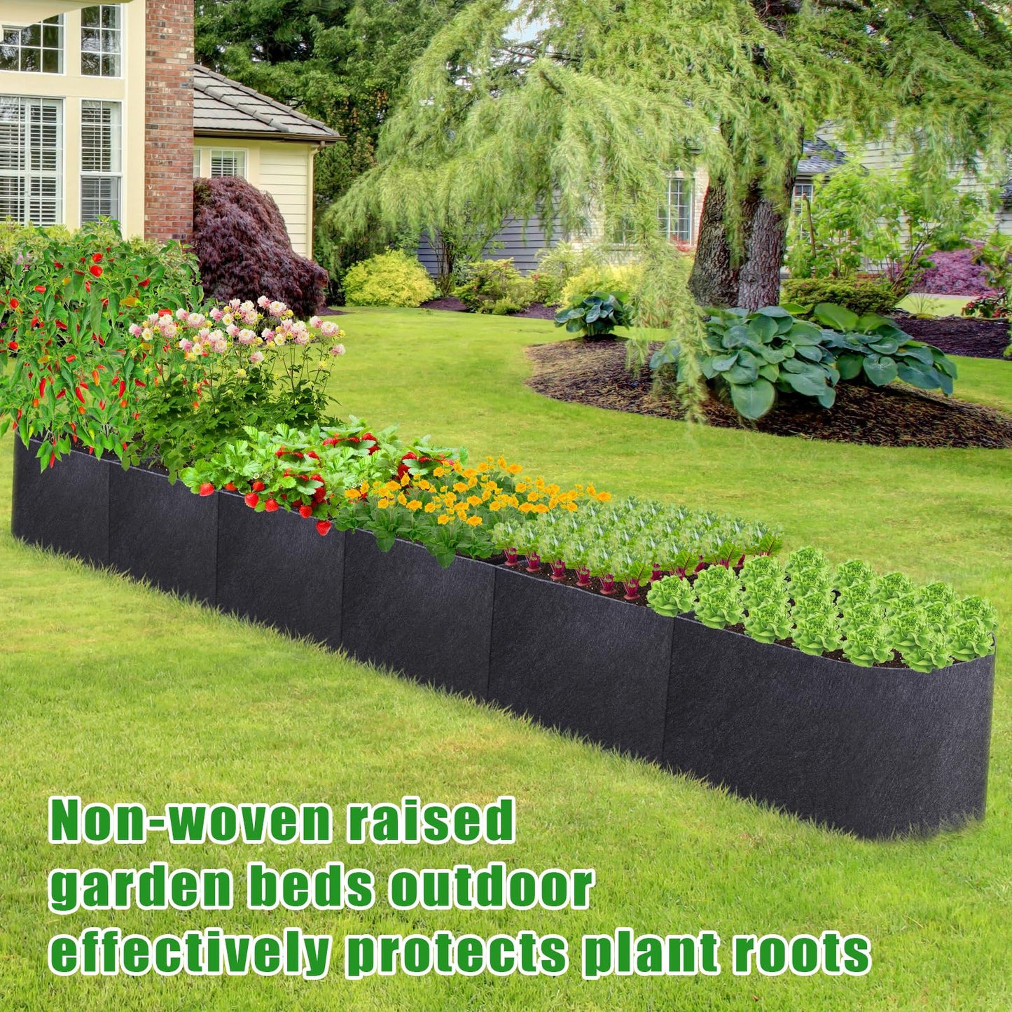 POILKMNI 12x2x1ft Oval Fabric Raised Garden Bed - Outdoor Planter Box Non-Woven Fabric Patio Planting Bed Garden Grow Bed Bag for Growing Herbs, Flowers and Vegetables