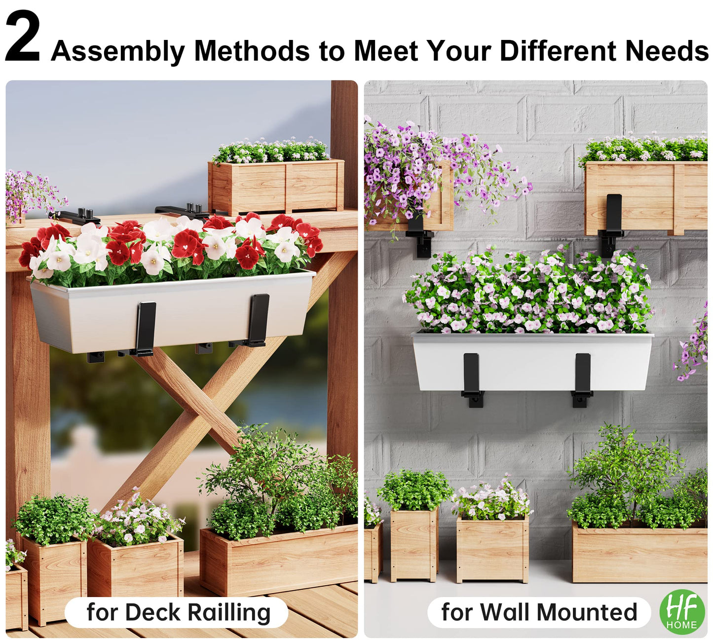 HFHOME 6PCS Adjustable Planter Box Brackets, Brackets for Window Boxes Planters Hanging Flower Box Holders, Wall Mount Holder for Windowsills, Garden, Fences, and Balcony - Black (Patent Registered)