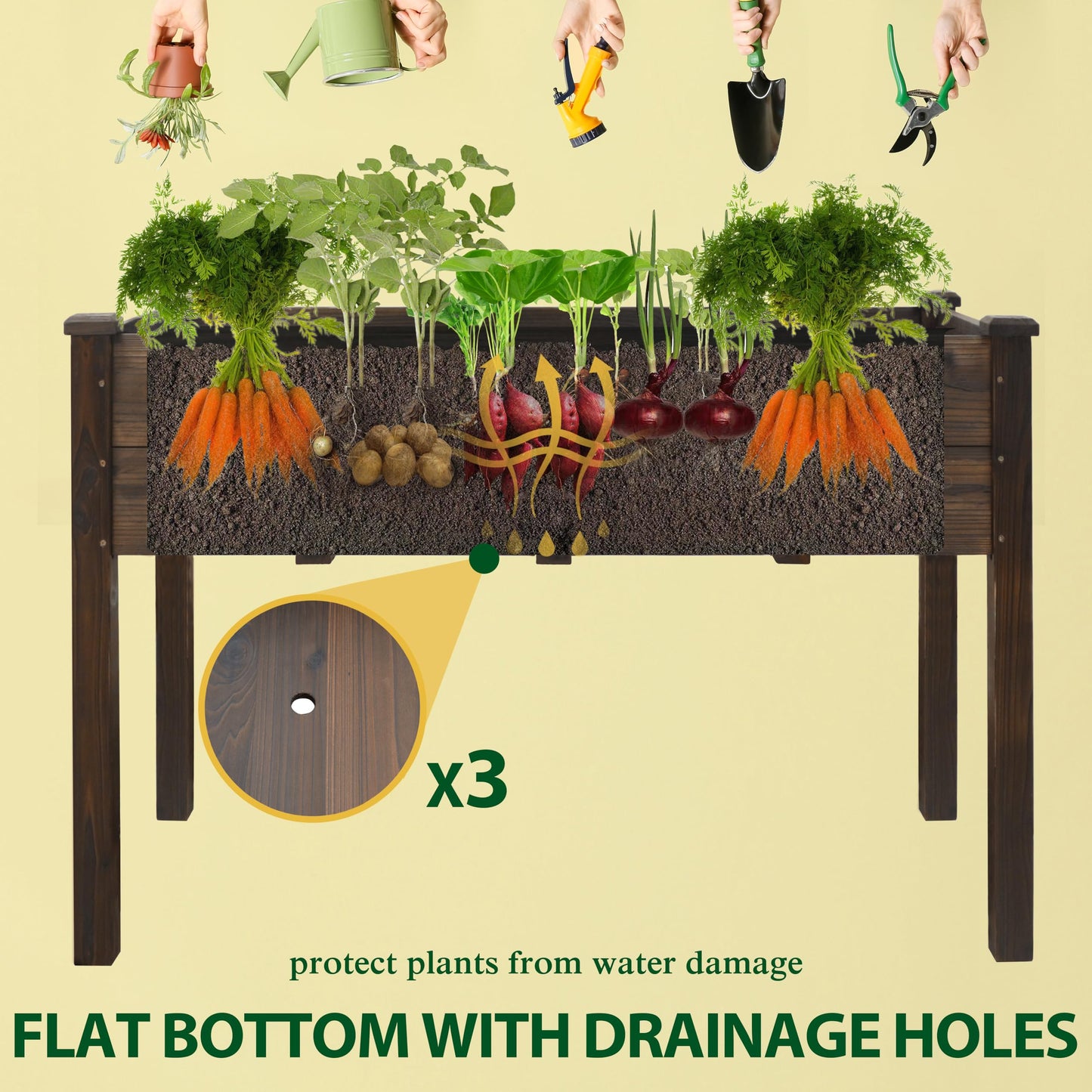 BlueWish Cedar Raised Garden Bed, 48" W x 24" D x 30" H Raised Garden Bed with Detachable Black Liner, 3 Drainage Holes, Planter Box for Outdoor, Patio, Backyard, Rustic
