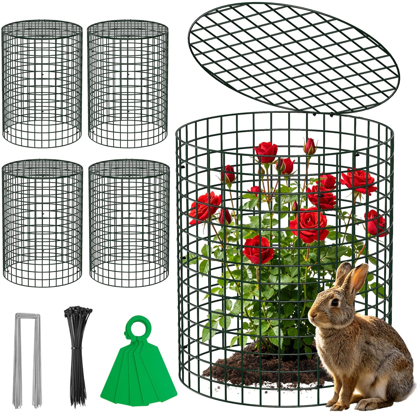Unves 5 Set Garden Plant Protectors from Animals -12" x 14" Metal Plant Cages for Outdoor Plants, Wire Mesh Plant Covers Keep Animals Away from Your Garden's Flower Vegetable