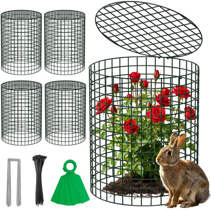 Unves 5 Set Garden Plant Protectors from Animals -12" x 14" Metal Plant Cages for Outdoor Plants, Wire Mesh Plant Covers Keep Animals Away from Your Garden's Flower Vegetable