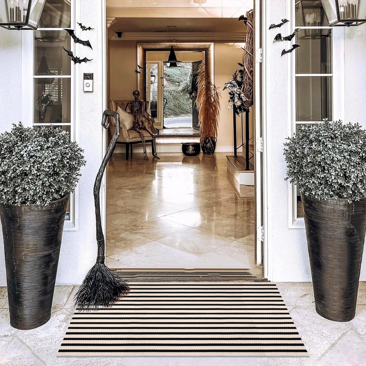 Black and White Striped Rugs, 28x43 Inches Outdoor Front Porch Doormat Cotton Hand-Woven Farmhouse Layered Door Mats for Front Porch, Patio, Entryway, Laundry Room