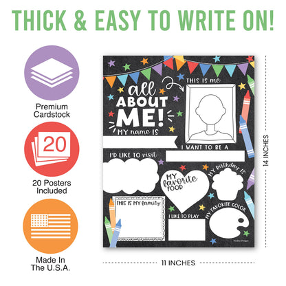 Hadley Designs All About Me Posters for Classroom Must Haves - 20 Star Student Poster, 100 Days of School Items, Star of The Week Poster Elementary Classroom Decor, End of School Year Teacher Supplies