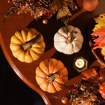 Valery Madelyn Fall Pumpkin Table Decor Cracked Pumpkin Figurine Fall Decoration for Home, 3pcs Resin Autumn Harvest Thanksgiving Halloween Party Tabletop Centerpieces, 6.7 inch