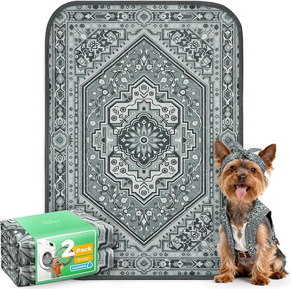 FXW Washable Pee Pads for Dogs, Puppy Pads with Super Absorbent, Specifically Designed for 24inch Cages, 17" x 23" Rectangle, Boho Grey, 2 Packs