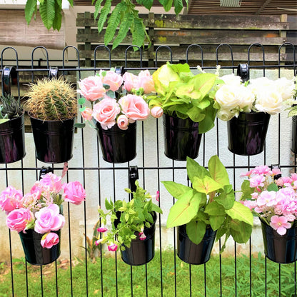 LaLaGreen Small Hanging Planters - 10 Pack, 4 Inch Black Metal Bucket Small Flower Pots for Outdoor Outside, Balcony Railing Hanging, Cute Garden Decor Rail Wall Farmhouse Rustic Deck Porch Succulent