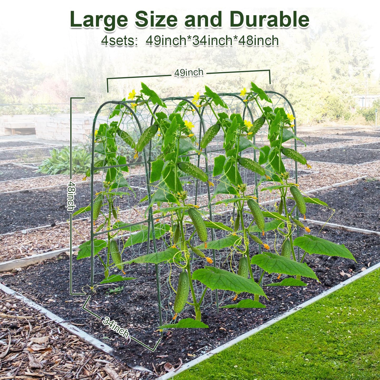Cucumber Trellis for Raised Bed,U-Shape Garden Trellis for Climbing Plants Outdoor, Metal Arch Trellis for Vegetables, Plant Support for Vine,Tomato, Pea (Green, 49.6" L×30" W×47.2" H)