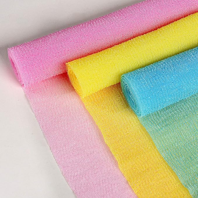 ARCH&M Exfoliating Washcloth & Back Scrubber, 35 Inch, 3 Pack, Off-White | Japanese Beauty Washcloth for Shower, Smoother Skin, Korean Body Towel, Deep Exfoliation Daily Use, Removes Dead Skin