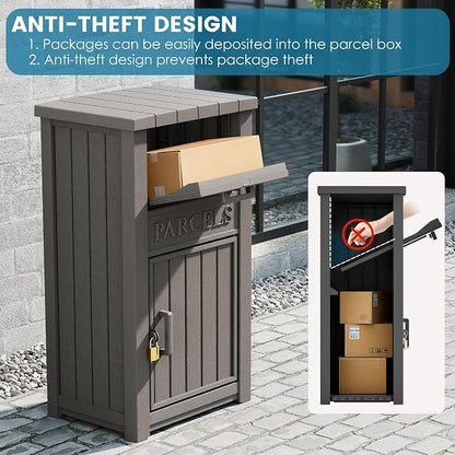 Package Delivery Box for Outside with Sign, Large Lockable & Weatherproof Anti-Theft Parcel Drop Box for Porch, Curbside, House Storage, Gray(60 Gallon with Sign)