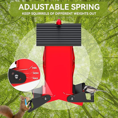Squirrel Proof Bird Feeders for Outdoors with Weight-Activated, Metal 5LB Large Wild Bird Feeders for Cardinals,Blue Jay,Finch, Weatherproof Durable Hanging Bird Feeder for Backyard,Garden (Red)