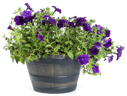 Gardenised Rustic Wood- Look Plastic Half Barrel Flower Pot Bucket Planter, Pack of 4