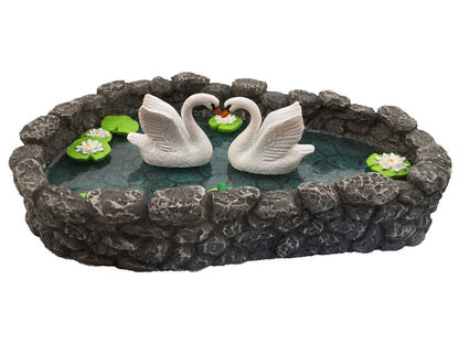 GlitZGlam Miniature Swan Pond - Love is in the Air! A Miniature Swan Pond for Miniature Fairy Garden and Miniature Garden Accessories