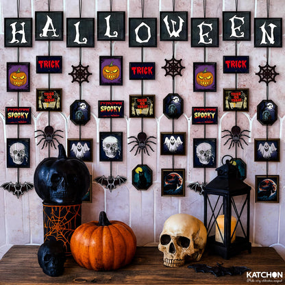 KatchOn, Halloween Decorations Kit – Spooky Hanging Banners, Spider, Skull & Pumpkin Ornaments | Trick or Treat Wall Hanging Decor for Home, Office, and Party | Halloween Decor