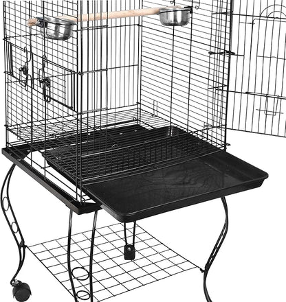 63.5 Inches Medium Bird Cage Open Top Parrot Cage with Detachable Stand, Rolling Wheels Lovebird Cockatiel Quaker Sun Parakeet Green-Cheek Conure Cage
