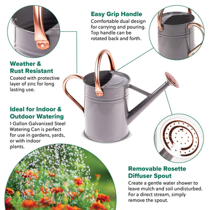 Gardman R34884 1 Gallon Watering Can, Cool Gray