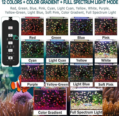 24/7 Mode LED Aquarium Light for 36-45 Inch Plant & Fish Tank, IP68 Full Spectrum Light, Sunrise-Daylight-Moonlight, White Red Green Blue Pink LEDs with Extendable Brackets for Freshwater