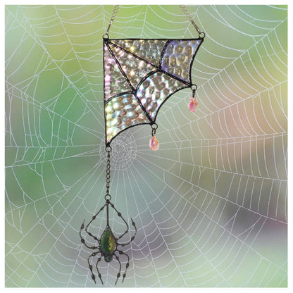 Velasyart Stained Glass Spider Web Suncatcher - Gothic Window Suncatcher Decor