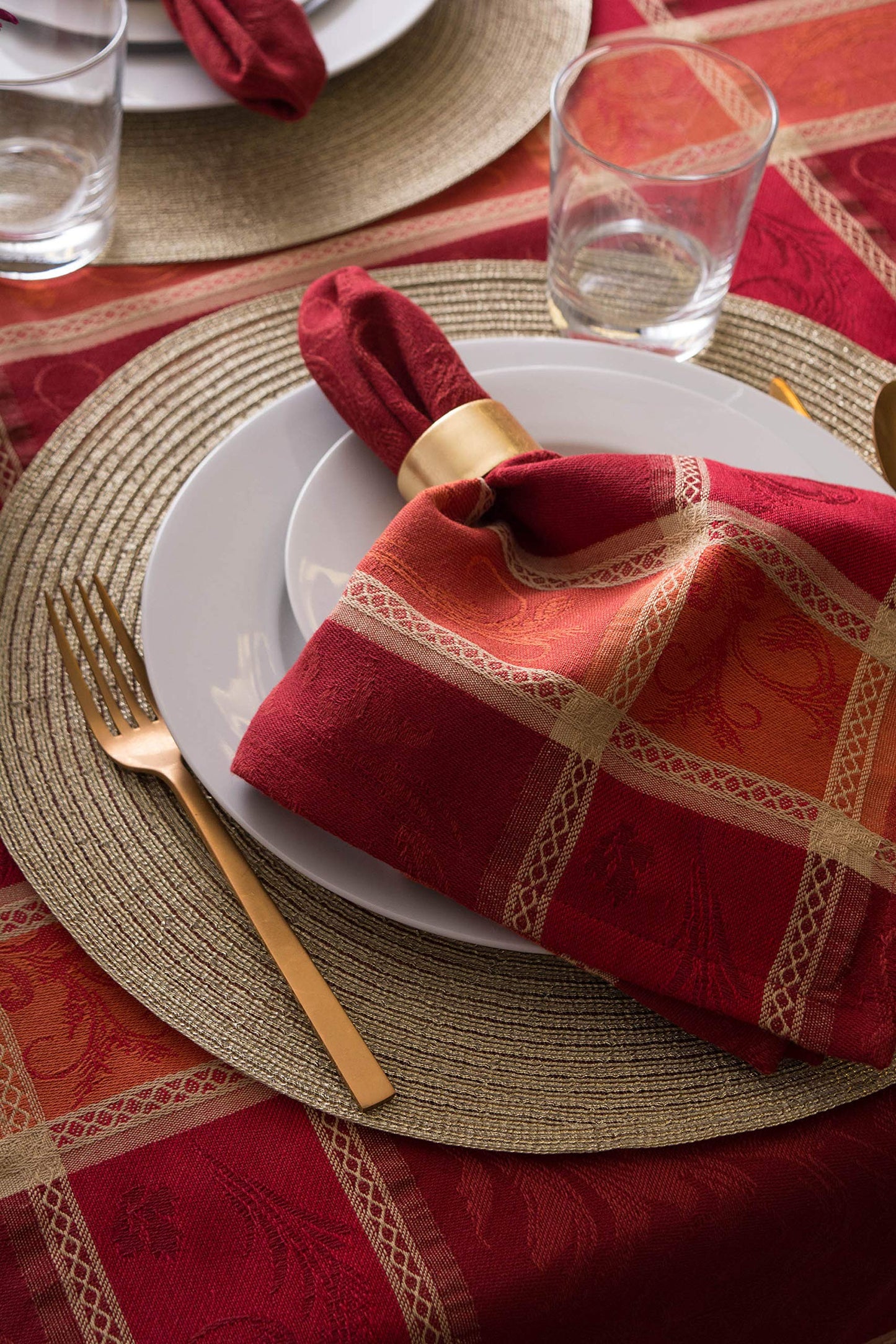 DII Traditional Harvest Wheat Jacquard Collection Thanksgiving Fall Table Décor Damask Cotton, Square Napkin Set, 20x20, Burnt Orange Pumpkin Vine, 6 Piece