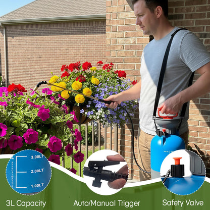 High Reach Plant Waterer for Indoor Hanging Plants, Telescopic Pump Pressure Sprayer with Brass Wand and 180° Adjustable Watering Nozzle, Leak Proof Anto/Manual Plant Watering Devices(0.8 Gal)