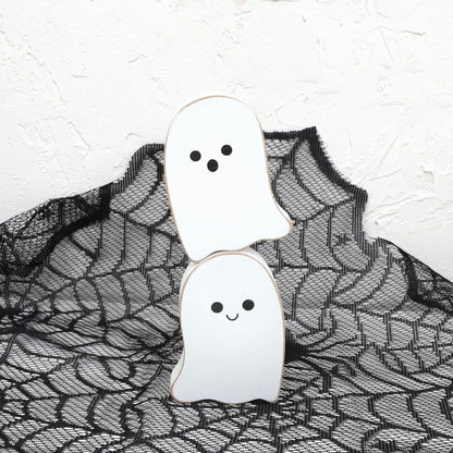 2 Pieces Halloween Decorations Wood Halloween Ghost Sign - Halloween Tiered Tray Decor, Distressed Wood Standing Ghost Sign for Halloween Party, Halloween Table Decor