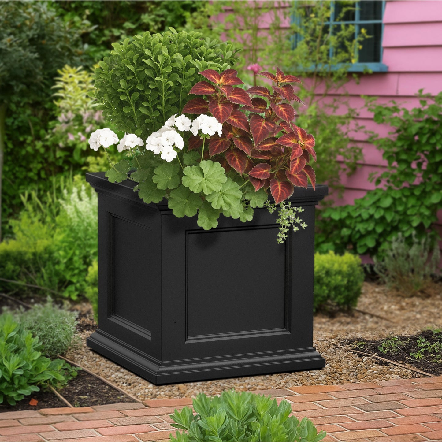 Mayne Fairfield 24-Inch Self Watering Square Planter Box, Weather-Resistant and Durable, Ideal for Indoor and Outdoor Use, Perfect for Patio, Porch, or Entryway