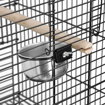 63.5" Rolling Bird Cage Open Top Large Iron Cage for Quaker Parrot Cockatiel Sun Parakeet Green-Cheek Conure with Rolling Stand & Storage Shelf