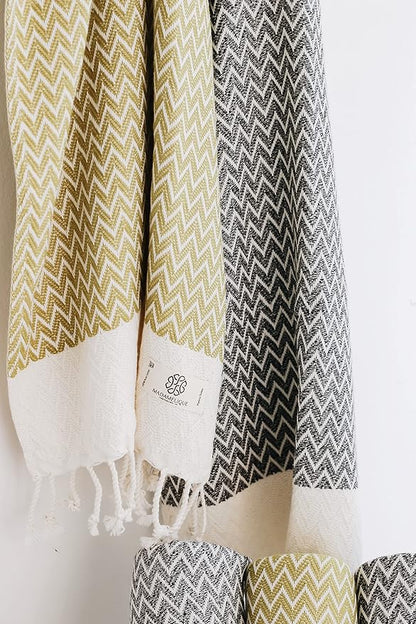 Madamelique Exclusive Hand Towels Set of 2-18 x 40 Inches - Decorative Bathroom Peshtemal Towel for Hand, Face, Hair, Yoga, Tea, Dishcloth, Kitchen and Bath - 100% Pure Cotton (Vintage Gray)