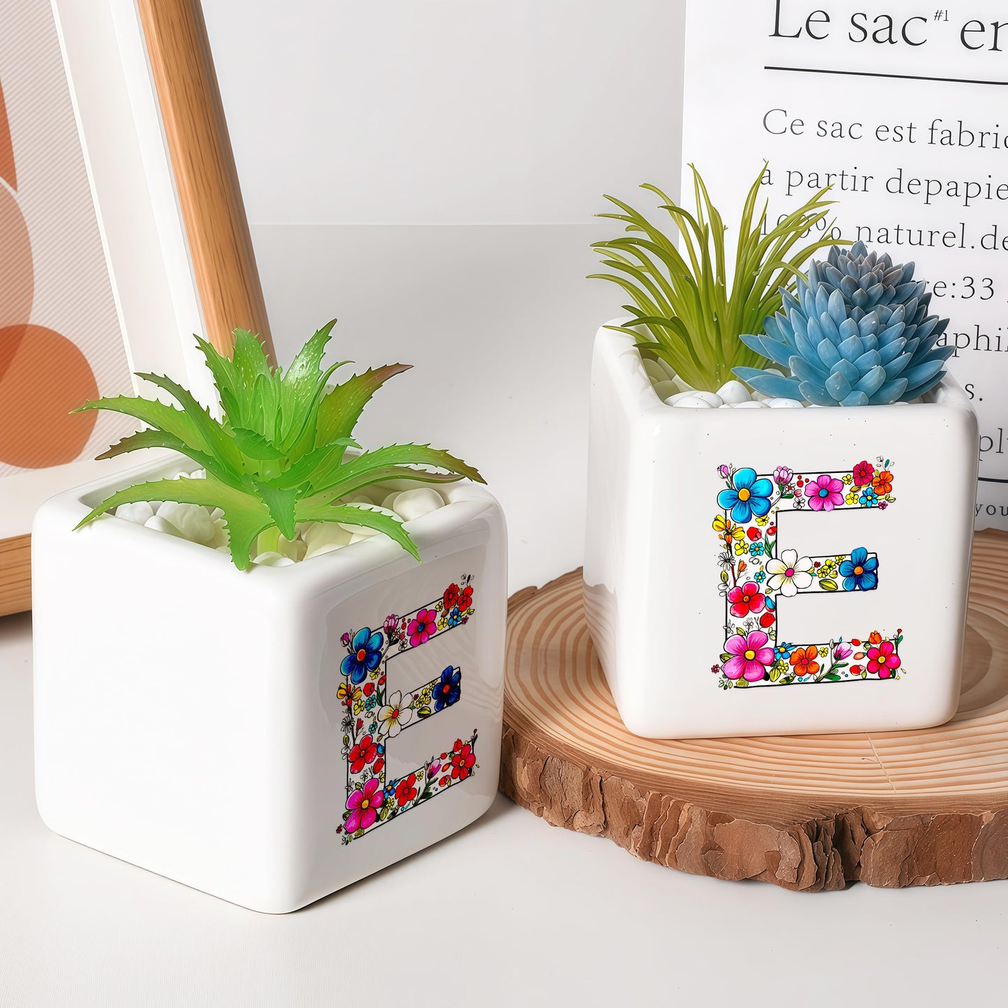 BJDAMAI Succulent Planter Flower Plant Pot Small, Christmas Valentines Day Mothers Day Easter Halloween Family Weekend Return Gifts (Letter E)