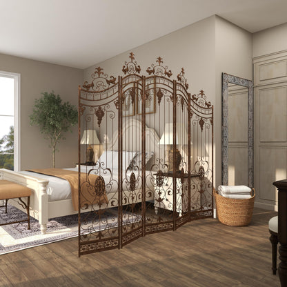 Deco 79 Metal Partition Room Divider Screen Hinged Foldable Arched Partition 5 Panel Privacy Screen with Relief Acanthus Design, Room Partition 80" x 1" x 80", Bronze