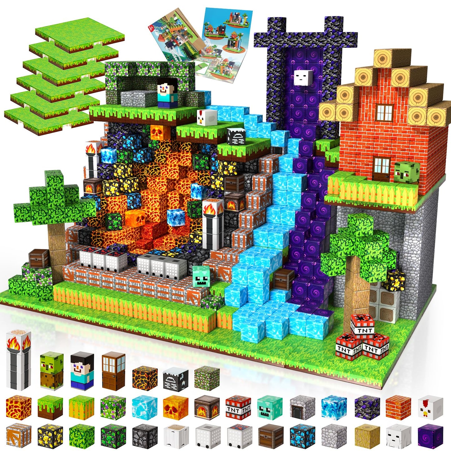 200PCS Magnetic Building Blocks with 6 Base Plate, Magnetic Blocks Cubes for Kids Ages 4-8, Stacking Magnet Blocks STEM Building Toys for Boys Girls Ages 3 4 5 6 7 8-12 Christmas Birthday Gifts