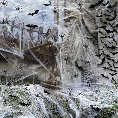 Halloween Decoration Outdoor, 1600sqft Spider Webs Halloween Party Decorations with 100Pcs Fake Spiders and 60Pcs Bats for Exterieur, Indoor Outdoor Party Supplies