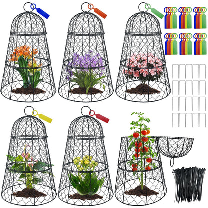 6 PCS 17.7"H X 11.42"D Garden Cloches,Chicken Wire Plant Covers Protectors Modular Design for Customizable Protection,Rust-Proof Heavy Duty Metal Plant Cage for Seedlings Flowers Protect from Animals