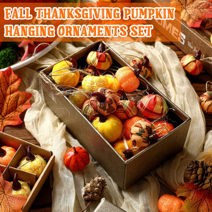 Leinuosen 49 Pcs Thanksgiving Fall Tree Ornaments Thanksgiving Pumpkin Hanging Ornaments Autumn Fabric Pumpkin for Farmhouse Harvest Christmas Party(Classic)
