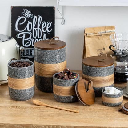 Miamolo Large Storage Containers with Lids, Ceramic Coffee Container Kitchen Food Storage Cookie Jars with Airtight Lid for Spice Sugar Tea Bag, Stackable Decorative Jars for Counter, Grey & 61 fl.oz