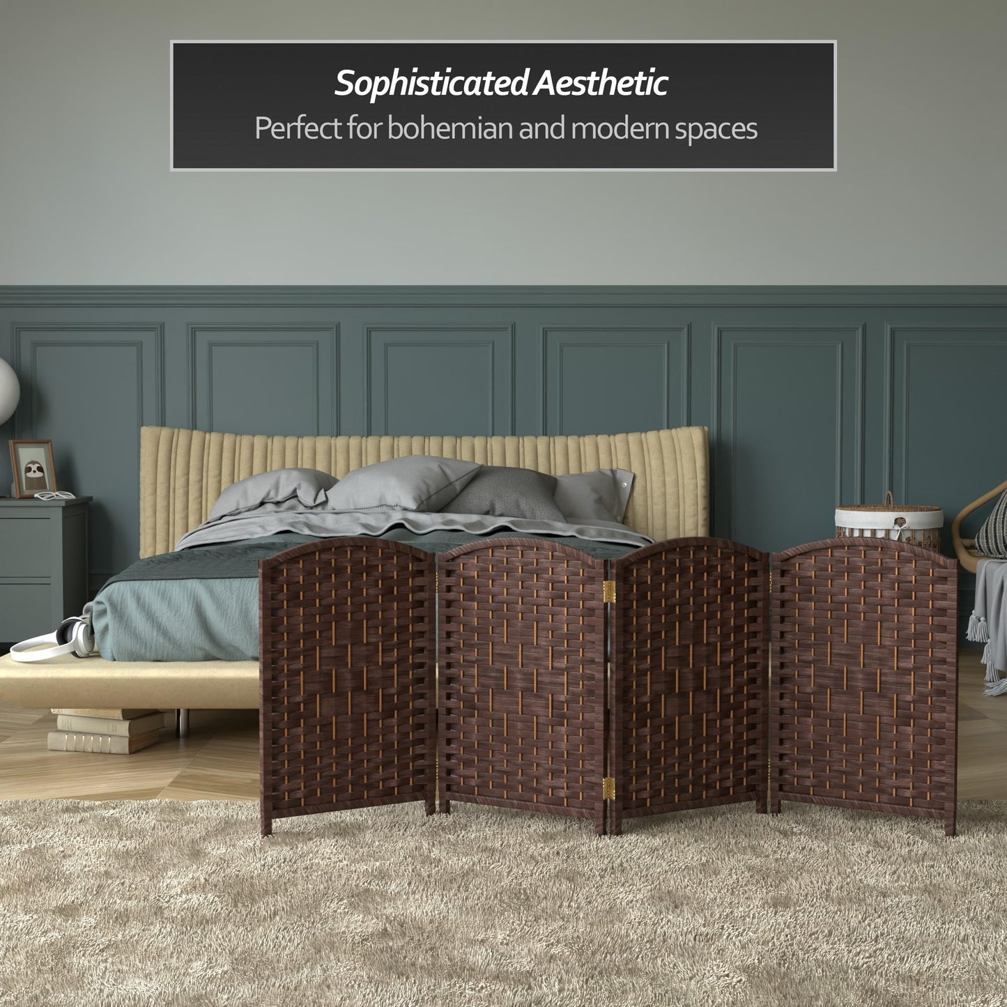 Red Lantern 2 ft. Short Diamond Weave Fiber Folding Screen - Dark Mocha - 4 Panel