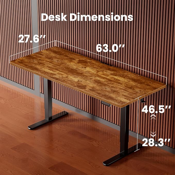 ErGear 63 X 28 Height Adjustable Electric Standing Desk, Vintage Brown | Smooth Height Adjustment, 4 Memory Presets, One-Touch Control, Stable Steel Frame, 176 lbs Capacity, Easy Assembly