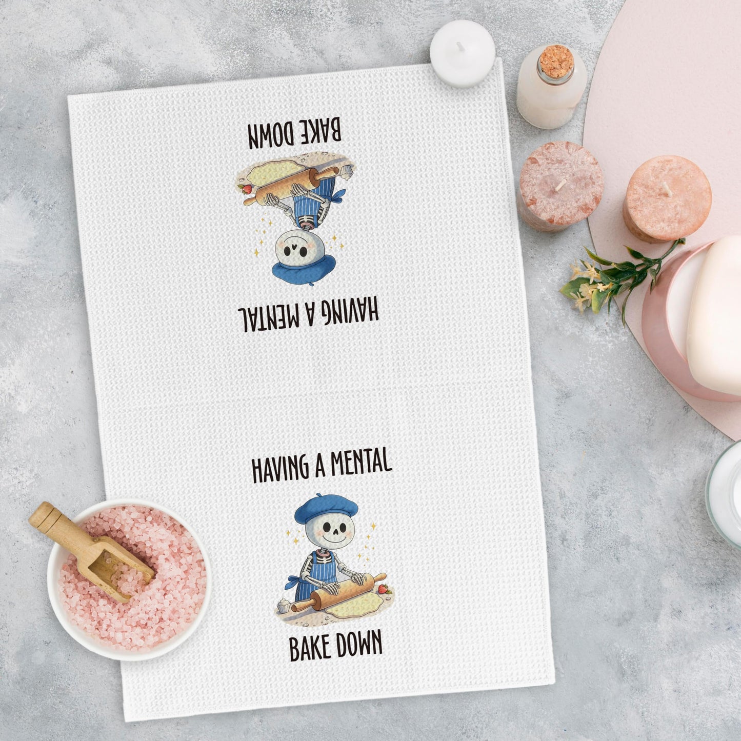 Yorhifa Funny Gothic Skeleton Baking Kitchen Dish Towels, Bread Bakers Gifts for Women, Having a Mental Bake Down Hand Tea Towels for Baking Kitchen Decor, 16x24 Inches