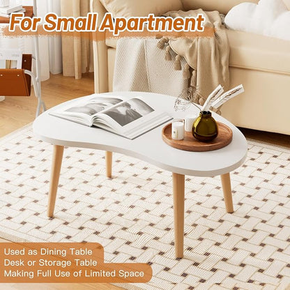 Small Coffee Table, Low Table with Solid Wood Legs, 23.6" Mini Oval Accent Table Side End Table, Floor Table Desk for Sitting on The Floor, Coffee Tea Table for Living Room, Dorm, Apartment, White