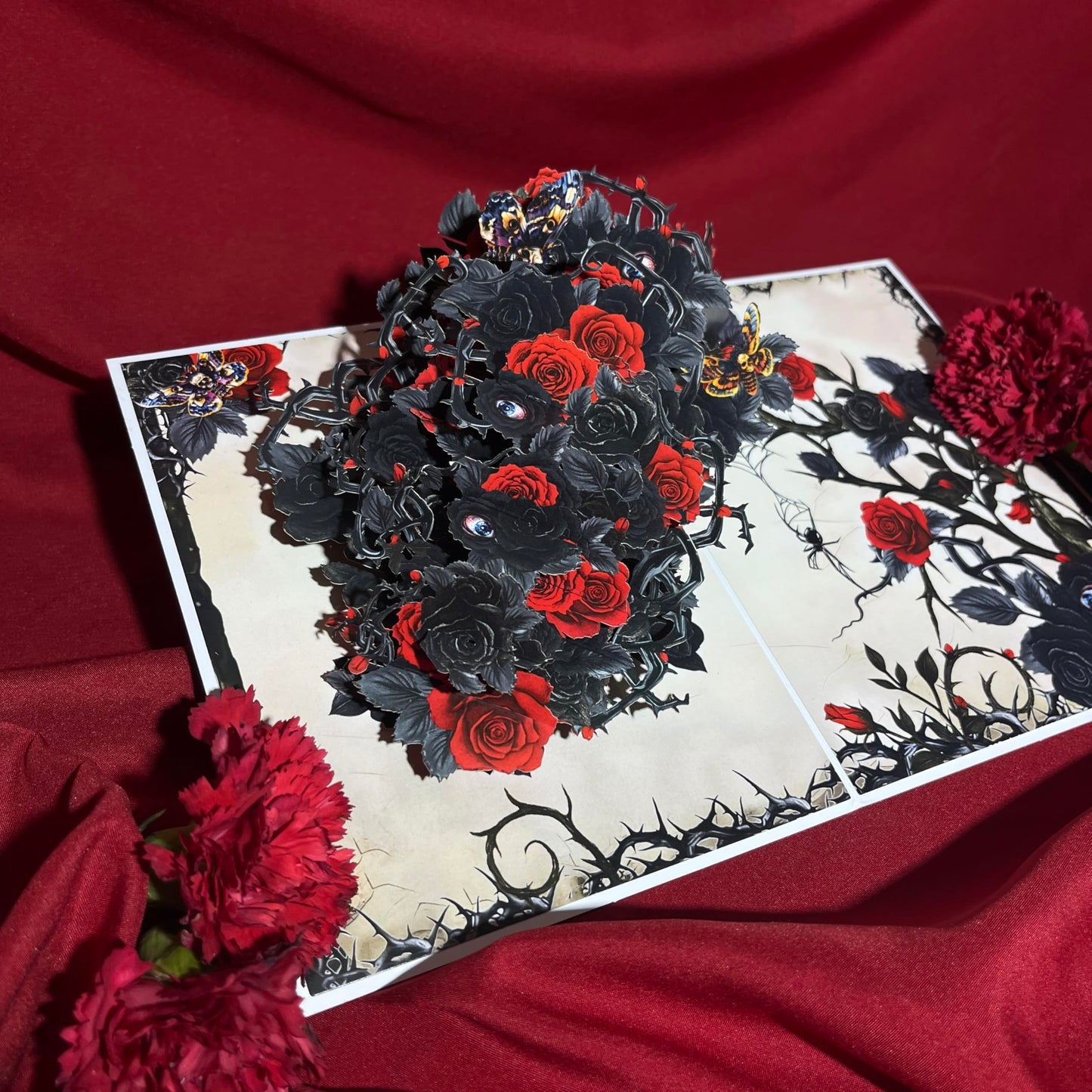 4BO Craft Gothic Black Rose 3D Greeting Card, Halloween Pop Up Card, Happy Halloween Birthday Card, Spooky Anniversary Cards for Wife Women, Goth Valentines Card