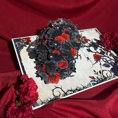 4BO Craft Gothic Black Rose 3D Greeting Card, Halloween Pop Up Card, Happy Halloween Birthday Card, Spooky Anniversary Cards for Wife Women, Goth Valentines Card