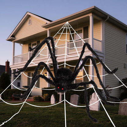 JOYIN Halloween Spider Web and 59'' Giant Spider, 16.4 x 15.7 Ft Large Triangular Web for Outdoor Decoration, Giant Spiderweb for Patio, Garden, Yard, Haunted House Decor, Indoor Home Party Supplies