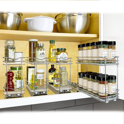 LYNK PROFESSIONAL® Pull Out Spice Organization for Cabinets - 4-3/8 inch Wide – Spice Rack for Inside Cabinets, Slide Out Spice Rack Organizer for cabinet – Pull Out Spice Rack, Sliding 2 Tier Chrome