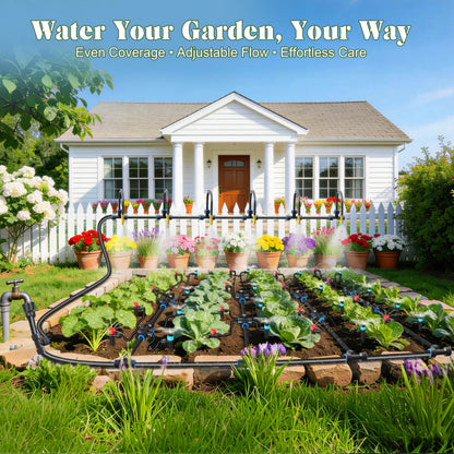 Drip Irrigation Kit for Garden, Automatic Watering System with Quick Connect Fittings, Adjustable Spray Nozzles, Water Saving Irrigation System for Yard, Greenhouse, Lawn & Potted Plants (140FT)