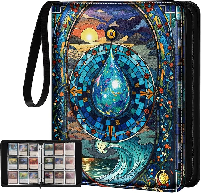 for 9 Pocket Card Binder for MTG, TCG, Game Cards Holds 900 Cards - Large Capacity Trading Card Collection Album Folder with Zipper for Men Boys Teens Water Design for Sports Card