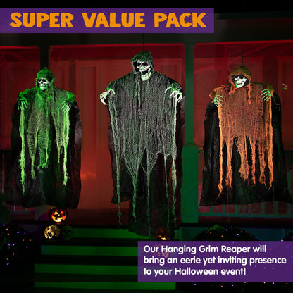 JOYIN Halloween Hanging Grim Reapers (3 Pcs), One 47” and Two 35” Grim Reapers, Halloween Skeleton Flying Ghost for Haunted House Prop Décor, Outdoor Indoor Decor