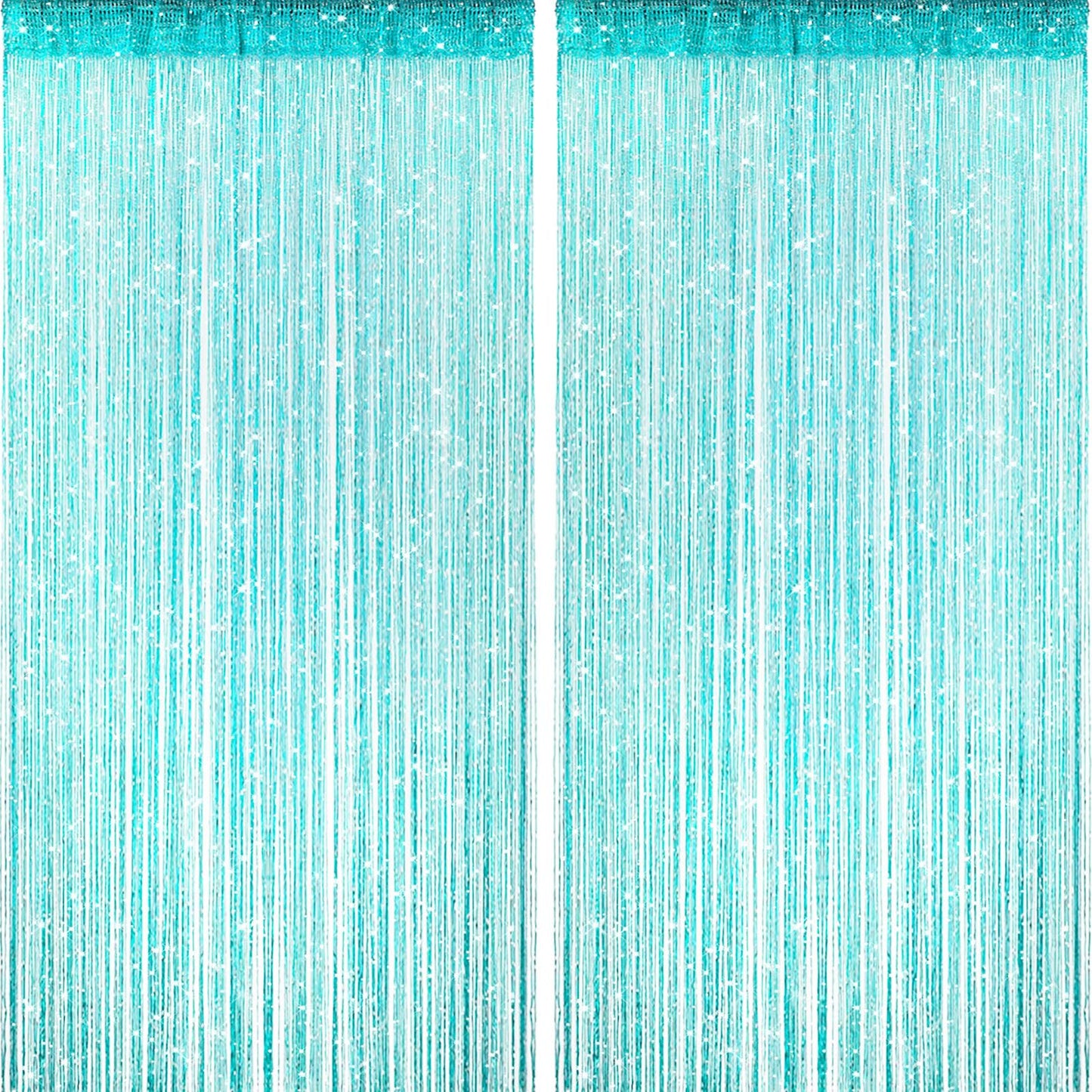 2 Pieces Teal Glitter String Curtains, 39x79 Inch Doorway Beads Curtains, String Curtain for Doorway, Room, Closet Partition, Windows Wedding Party Boho Tassel Home Decoration