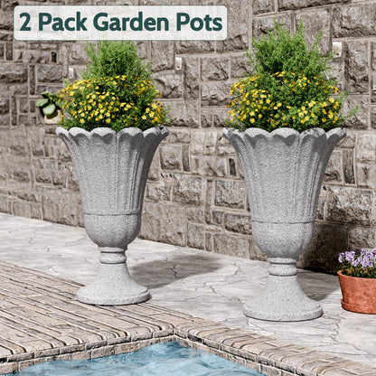Trygoal 23.6" Tall Plastic Urn Planters for Outdoor Plants with Drainage Holes & Petal Design, Set of 2 Sturdy Base Classic Indoor Large Flower Pots, Outdoor Planters for Porch/Home, Yellow Beige