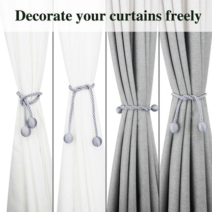 Nieffeiy Curtain Tiebacks Outdoor Elegant Decorative Tie Backs Modern Rope Tiebacks for Drapes Window Curtain Holdbacks for Draperies (Grey, 4)