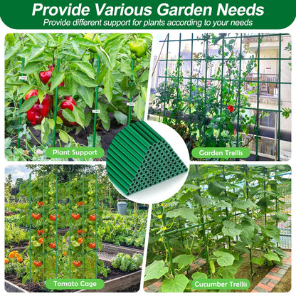 Qinzave 256PCS Garden Stakes Set with 75PCS 16 Inch Fiberglass Plant Sticks and Stake Arms, DIY 4ft 5ft 6ft 7ft 8ft Tomato Stakes, Garden Stakes for Vegetables Tomato Pepper Indoor Outdoor Plants